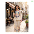 Sakant Cotton Linen Floral Embroidered Co-ord Set for Women | Ivory Shirt & Palazzo | Festive Casual